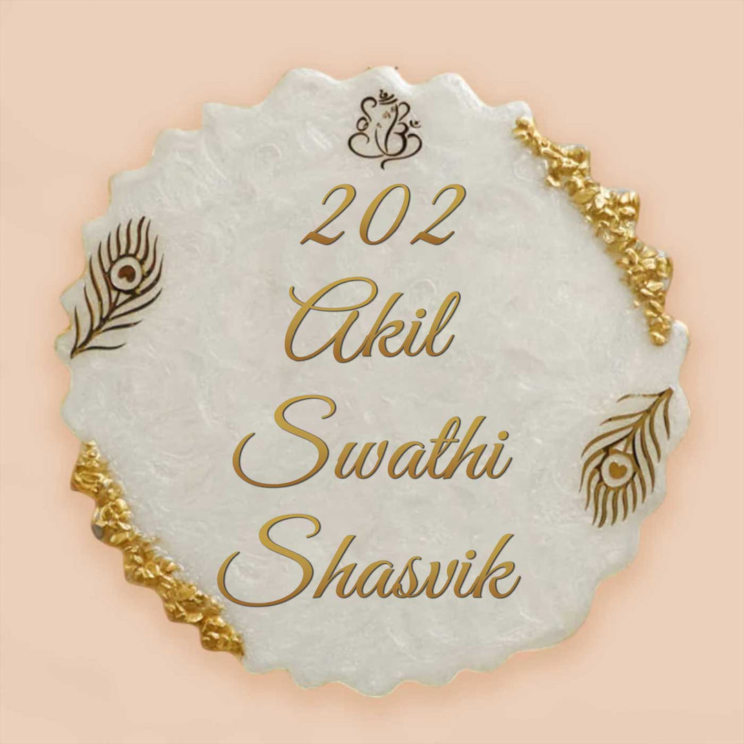 Personalized White & Gold Resin Name Plate For Family