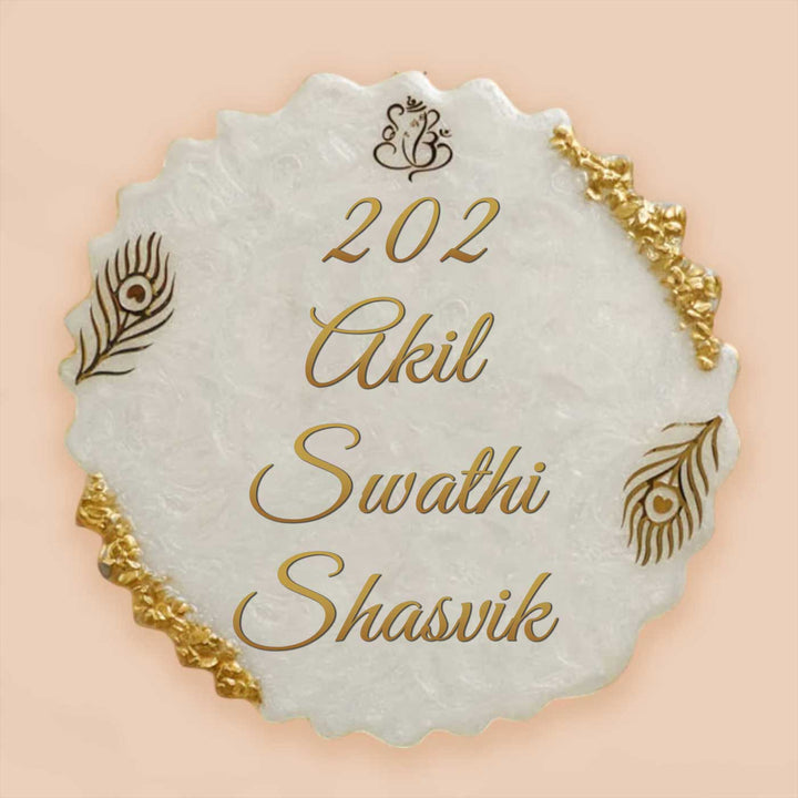 Personalized White & Gold Resin Name Plate For Family