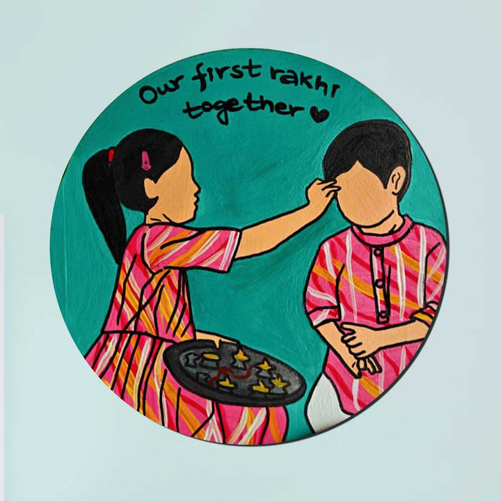 Photo Personalized Hand-Painted Cute Siblings MDF Wood Fridge Magnet