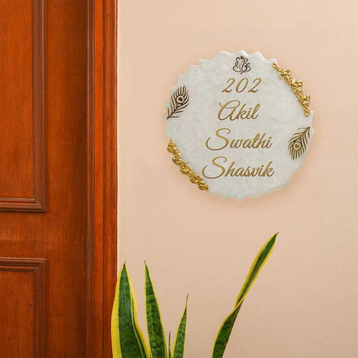 Personalized White & Gold Resin Name Plate For Family