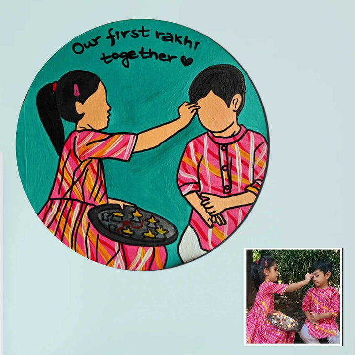Photo Personalized Hand-Painted Cute Siblings MDF Wood Fridge Magnet