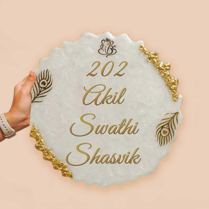 Personalized White & Gold Resin Name Plate For Family