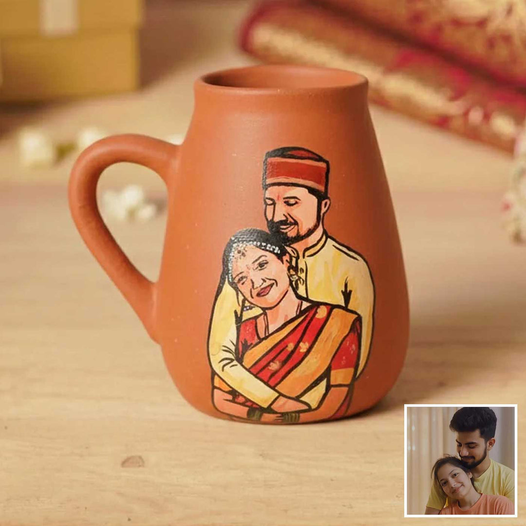 Maharashtrian Couple Photo Personalized Handpainted Terracotta Mug | 280 Ml