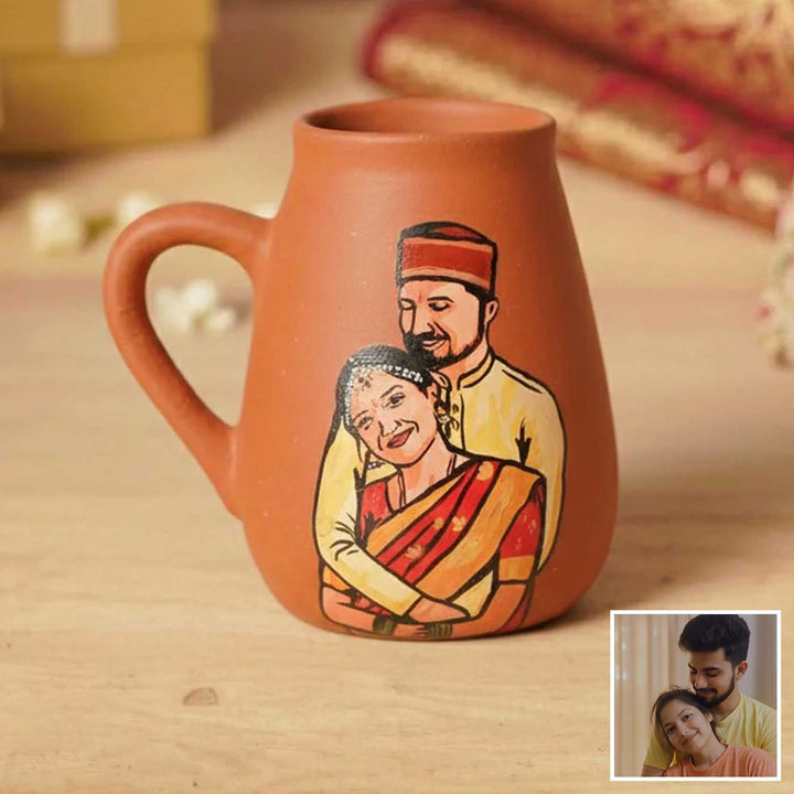 Maharashtrian Couple Photo Personalized Handpainted Terracotta Mug | 280 Ml
