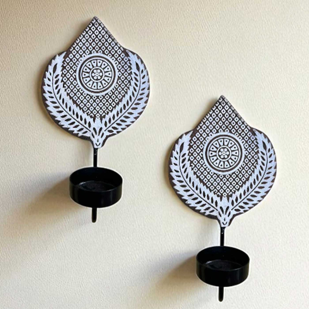 Set Of 2 | Handmade Block Printed Mughal Design Wooden Tealight Holder