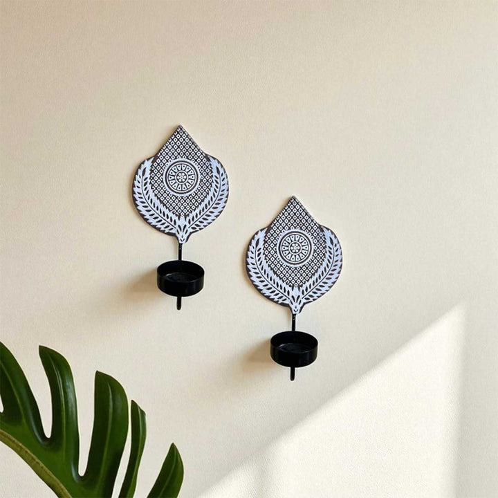 Set Of 2 | Handmade Block Printed Mughal Design Wooden Tealight Holder
