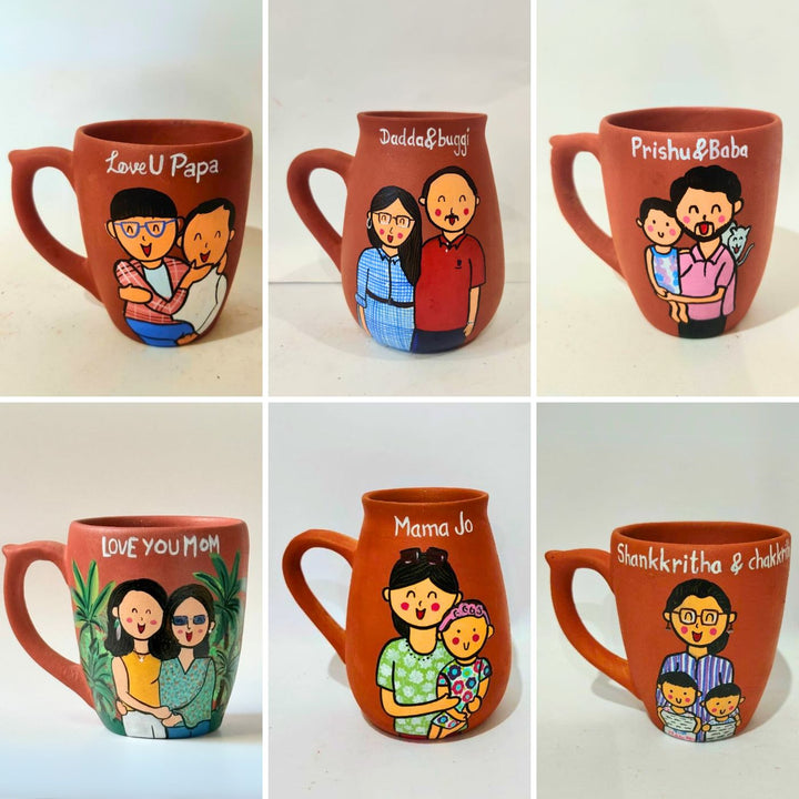Father's Day | Handpainted Personalised 3D Terracotta Mug with Caricatures