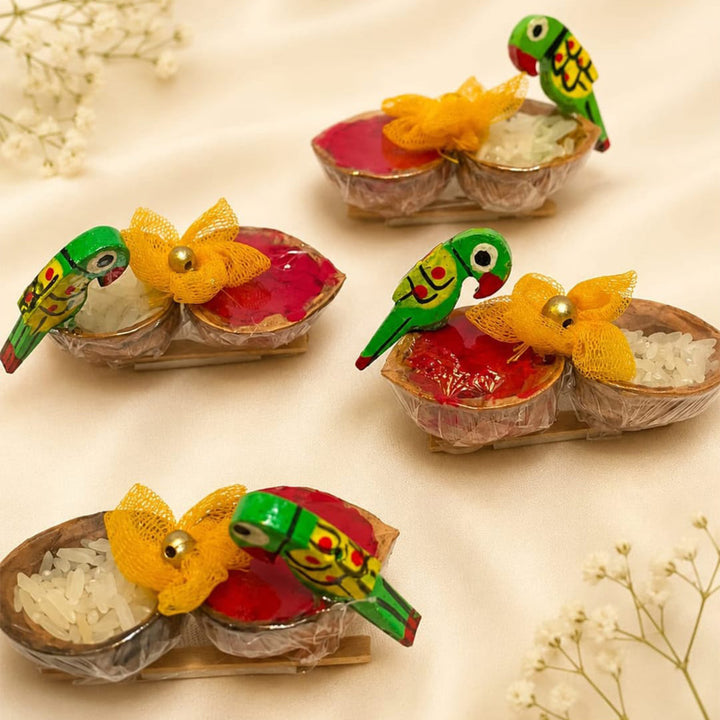 Akhrot Walnut Shell Roli Chawal Haldi Kumkum Holder For Puja And Festive Gifting