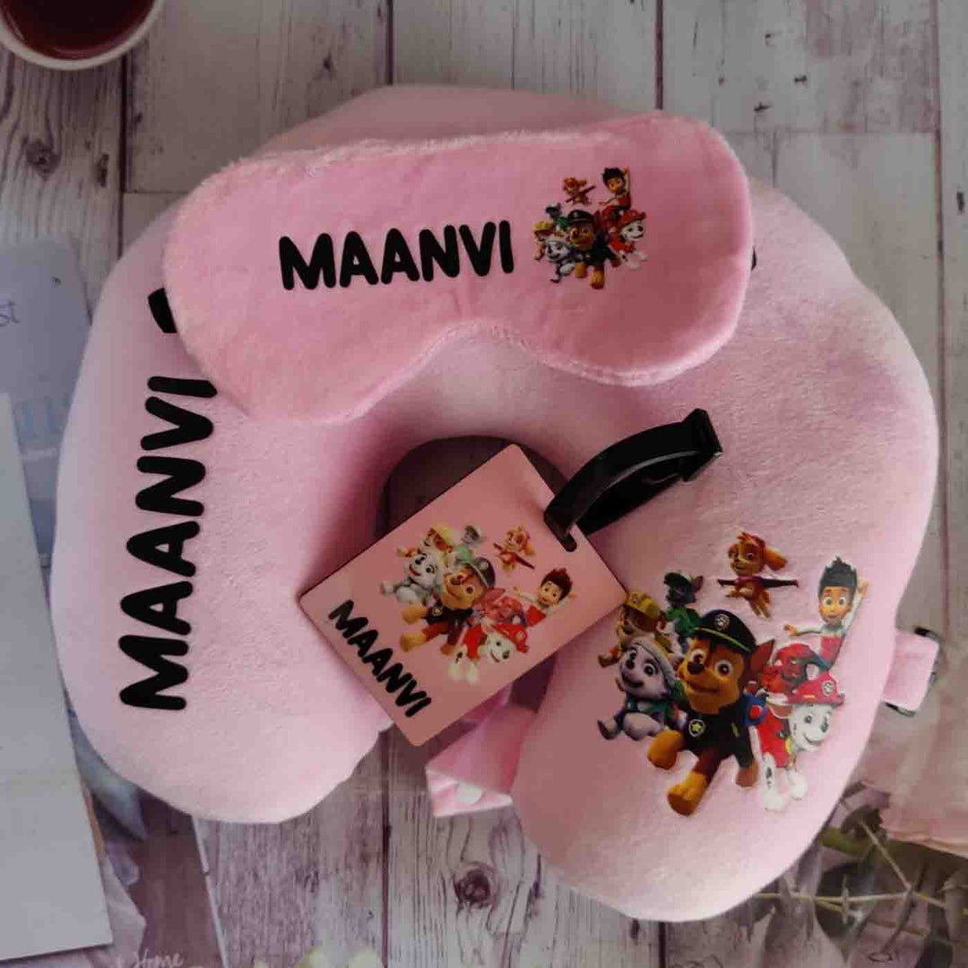 Personalised Printed Neck Pillow, Eye Mask & Luggage Tag Set for Kids