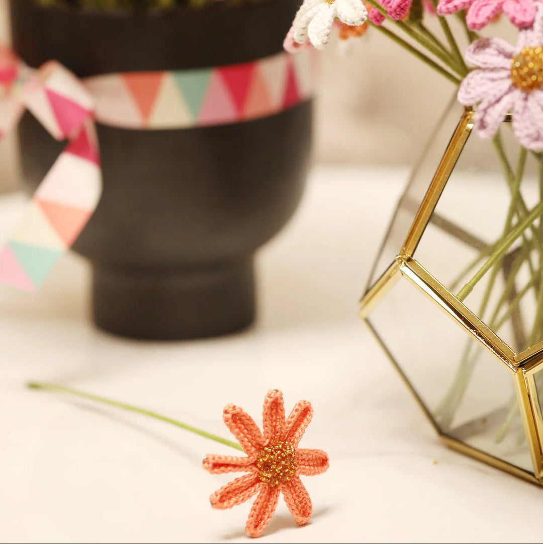 Handmade Crochet Daisy Cotton Flower Stick | Pack Of 1