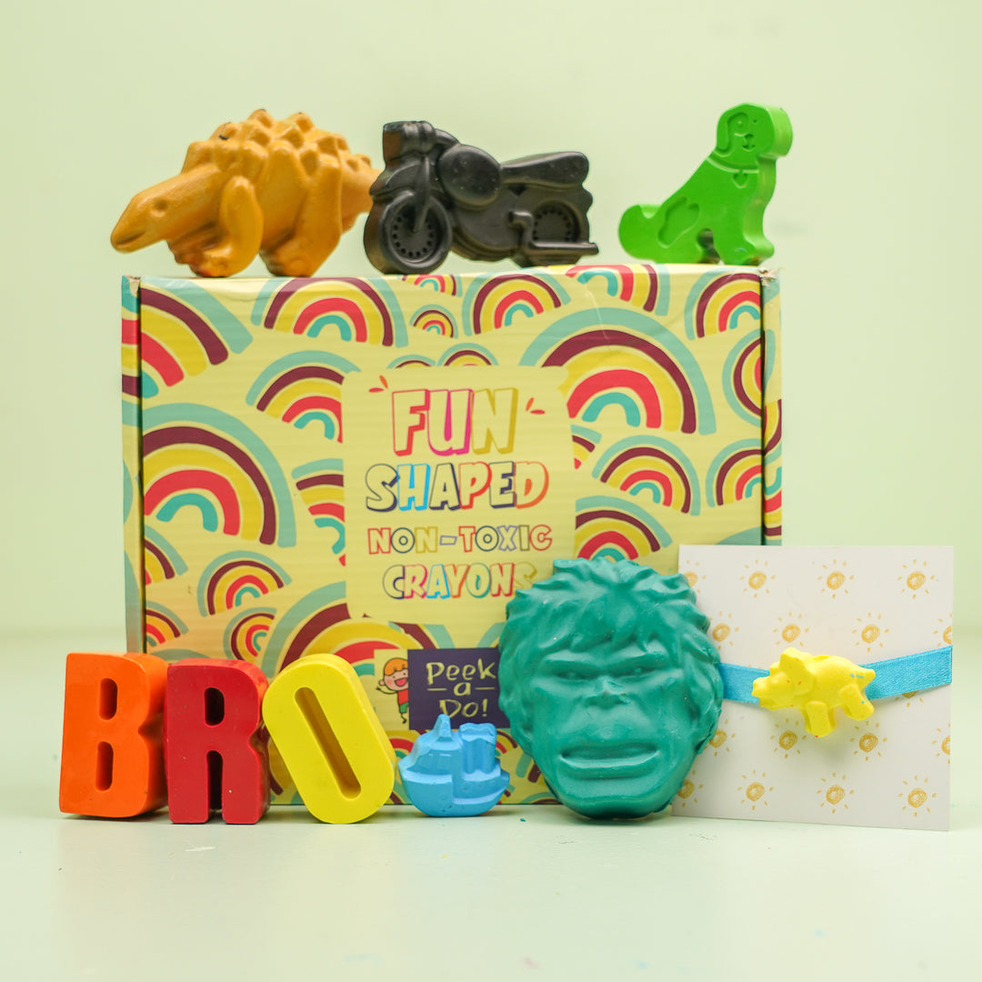 Reusable Non-Toxic "BRO" Wax Rakhi Hamper For Brother | Includes 6 Crayons, 1 Rakhi