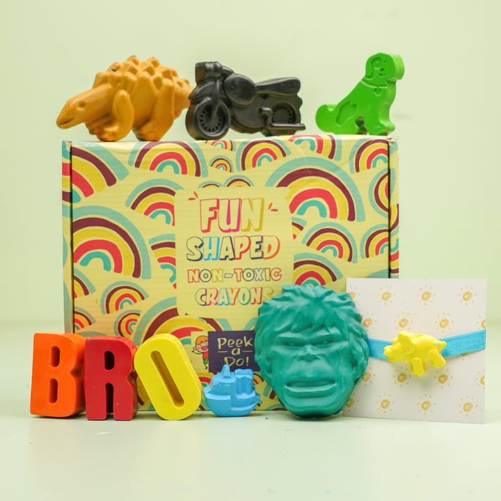 Reusable Non-Toxic "BRO" Wax Rakhi Hamper For Brother | Includes 6 Crayons, 1 Rakhi