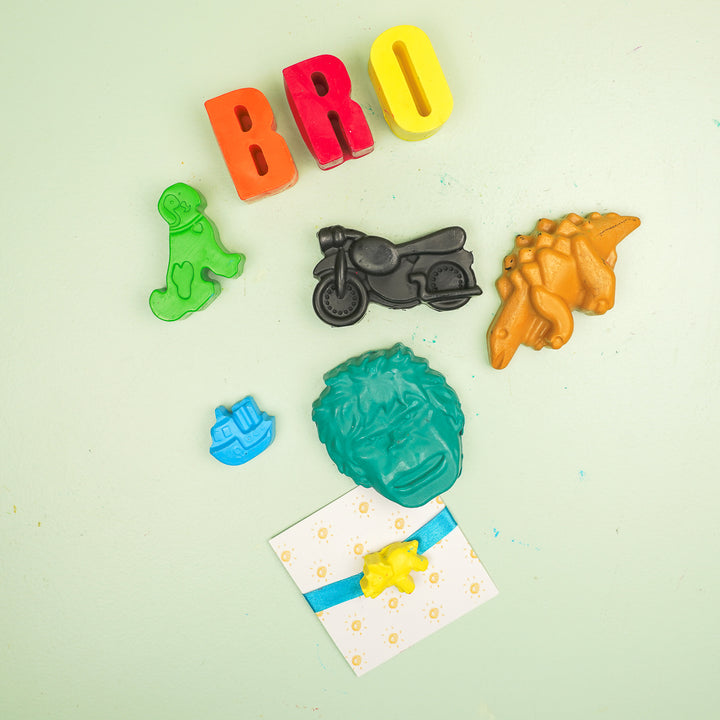 Reusable Non-Toxic "BRO" Wax Rakhi Hamper For Brother | Includes 6 Crayons, 1 Rakhi