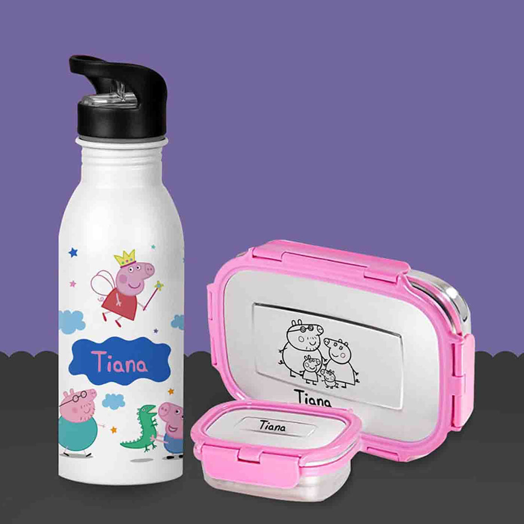 Personalised Printed Tiffin & Water Bottle Set for Kids | Set of 3