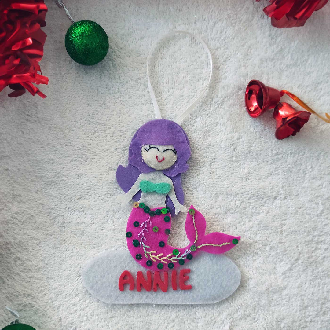 Personalized Pink Mermaid Felt Ornament For Christmas Tree Decoration
