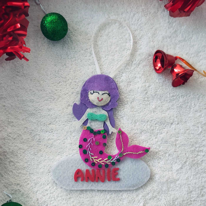 Personalized Pink Mermaid Felt Ornament For Christmas Tree Decoration