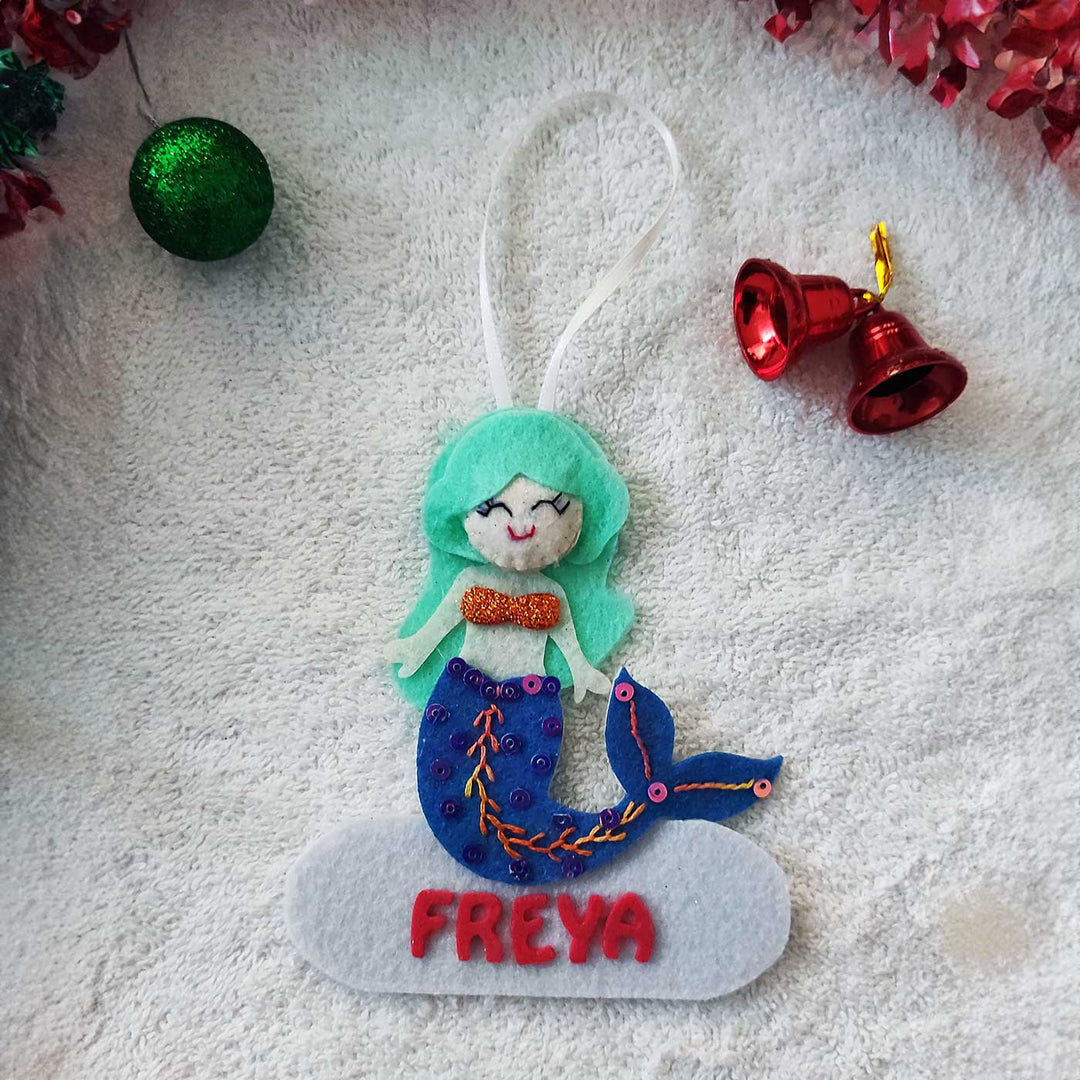 Personalized Blue Mermaid Felt Ornament For Christmas Tree Decoration