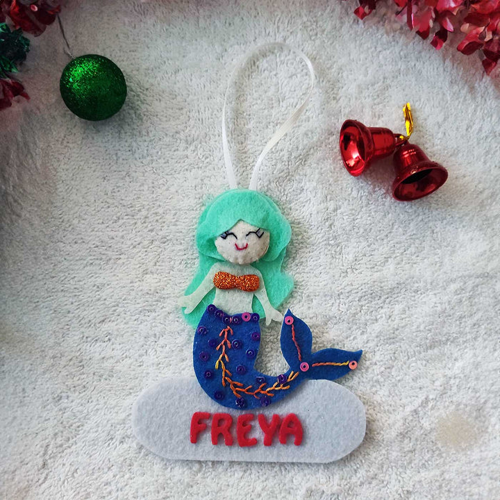 Personalized Blue Mermaid Felt Ornament For Christmas Tree Decoration