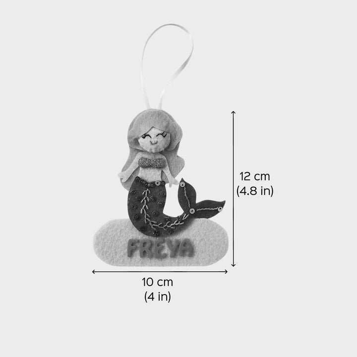 Personalized Blue Mermaid Felt Ornament For Christmas Tree Decoration