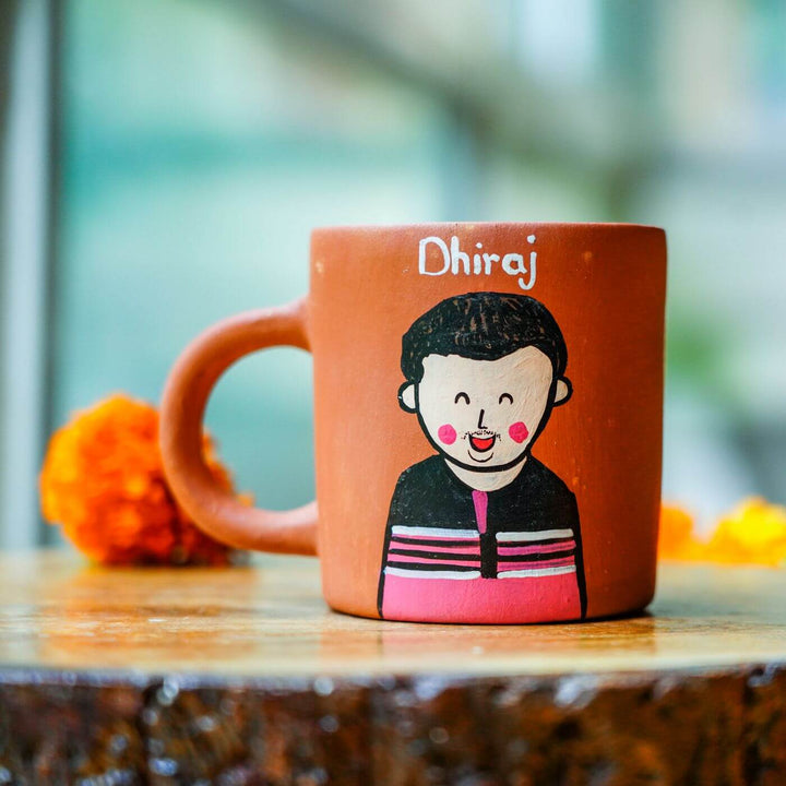 Photo Personalised Terracotta Caricature Rakhi & Coffee Mug Set with Roli Chawal