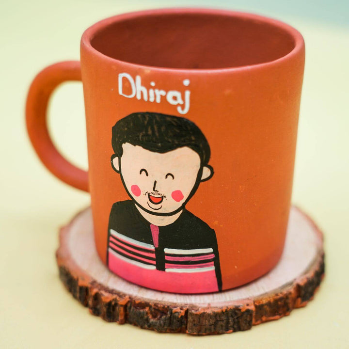 Photo Personalised Terracotta Caricature Rakhi & Coffee Mug Set with Roli Chawal