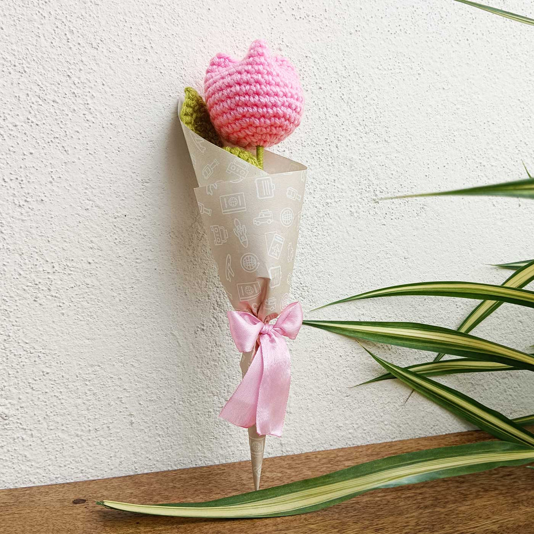 Handmade Crochet Tulip Trailer Theme Flower Bouquet