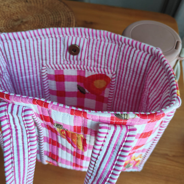 Handmade Pink Checkered Mini Cotton Tote Bag