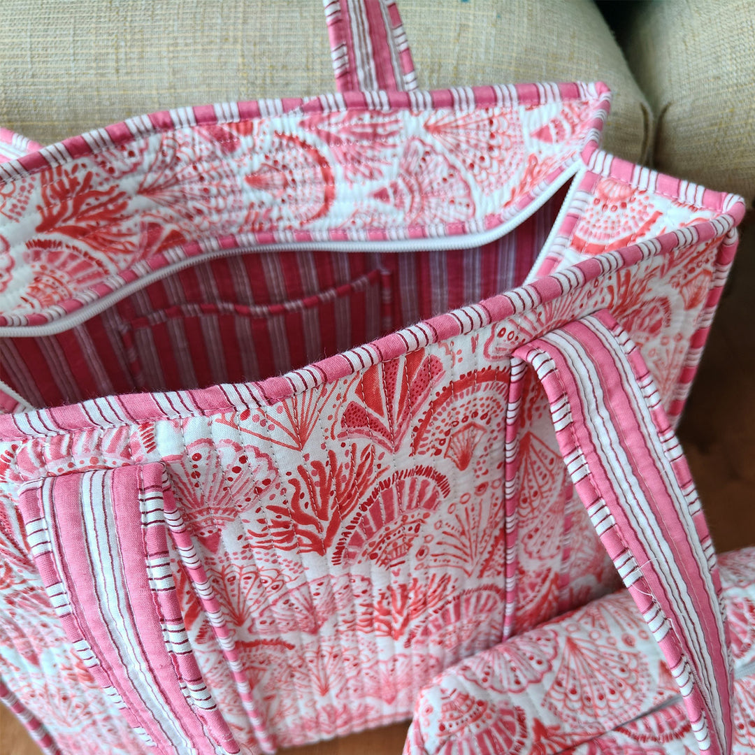Handmade Pink In a Nutshell Cotton Tote Bag