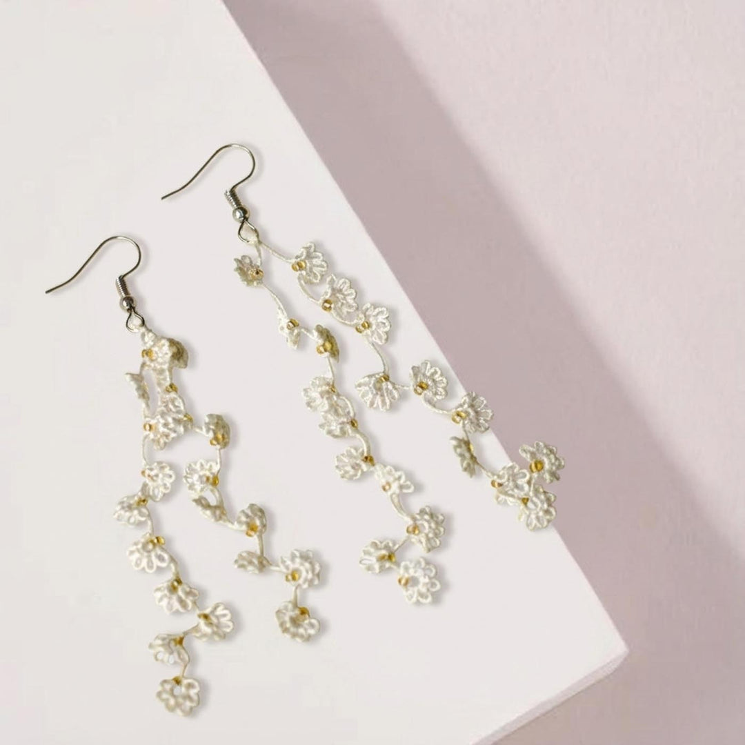 Handmade Off White Vanilla Trail Lace Cotton Earrings