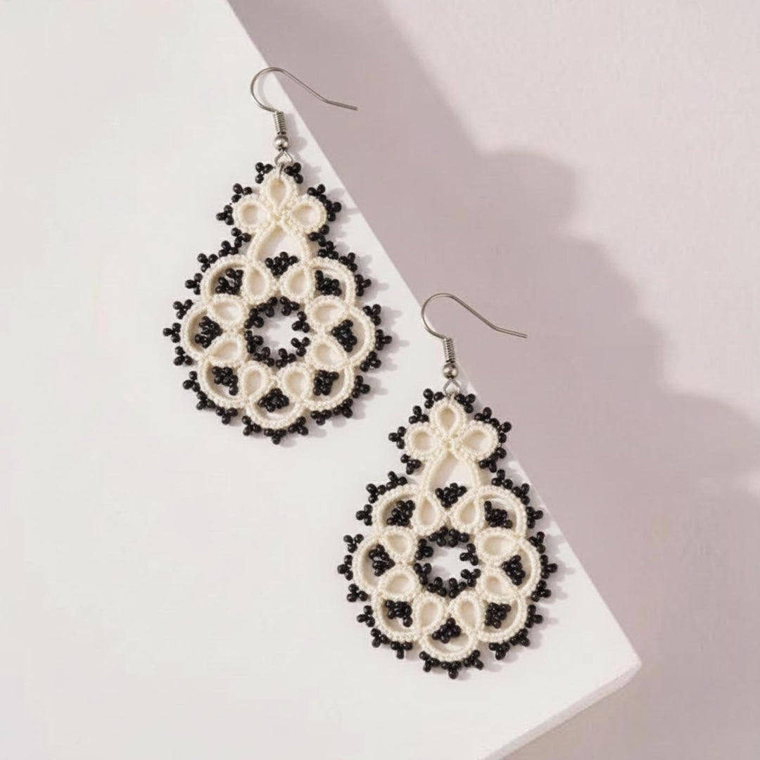 Handmade Ivory Noir Lace Cotton Earrings