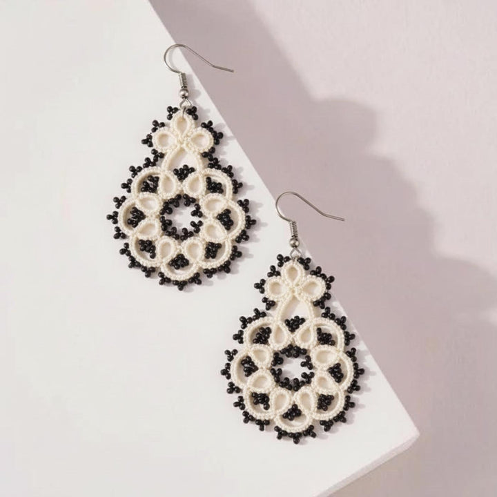 Handmade Ivory Noir Lace Cotton Earrings