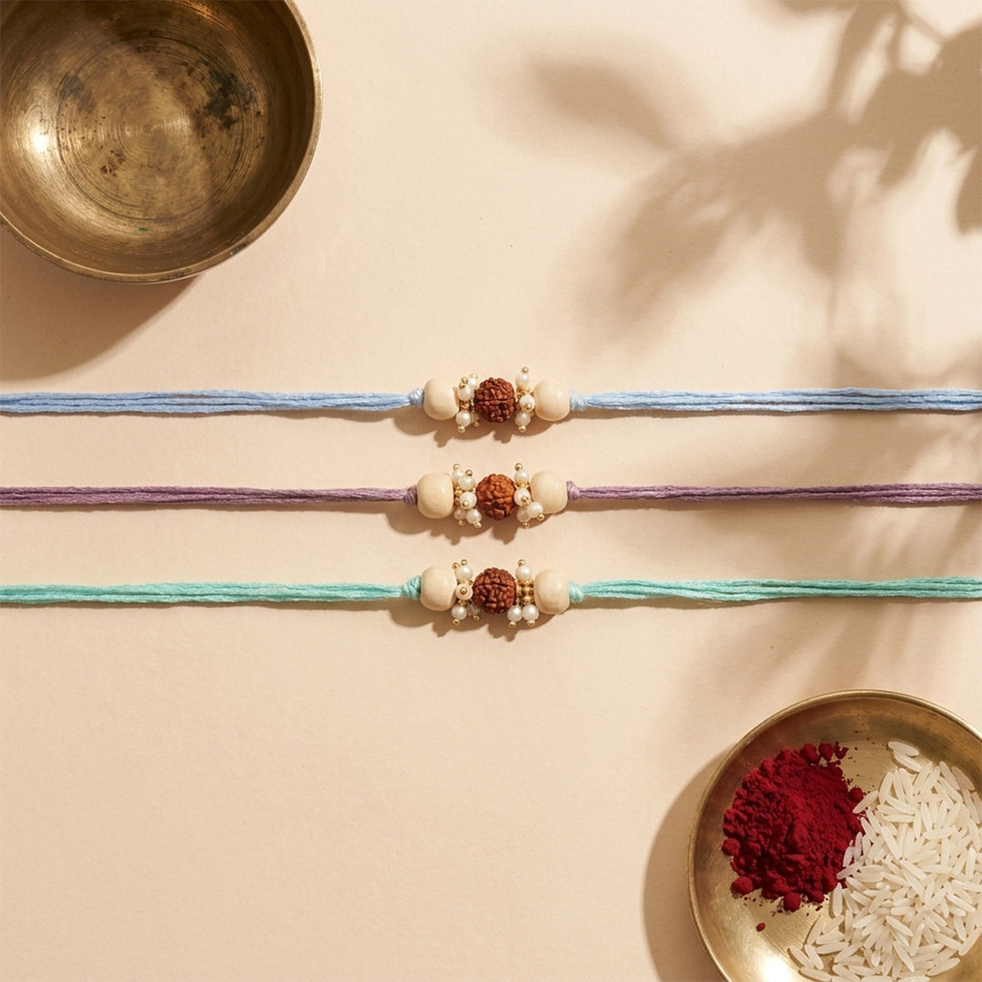 Handmade Rudraksh Sacred Rakhi With Roli Chawal For Bhaiya