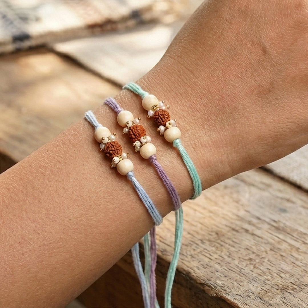 Handmade Rudraksh Sacred Rakhi With Roli Chawal For Bhaiya