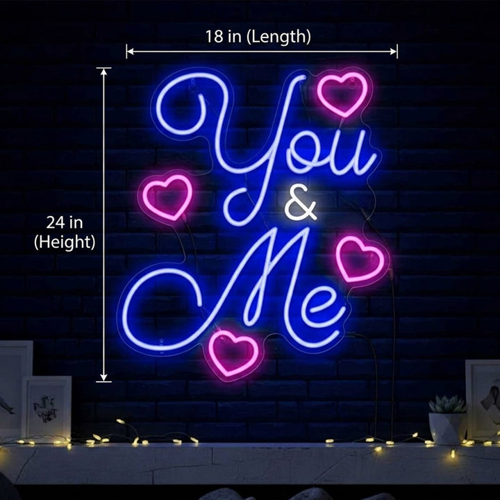 Personalized Handmade "You & Me" Neon Light Sign Board With Heart Motifs For Couple Wall Decor