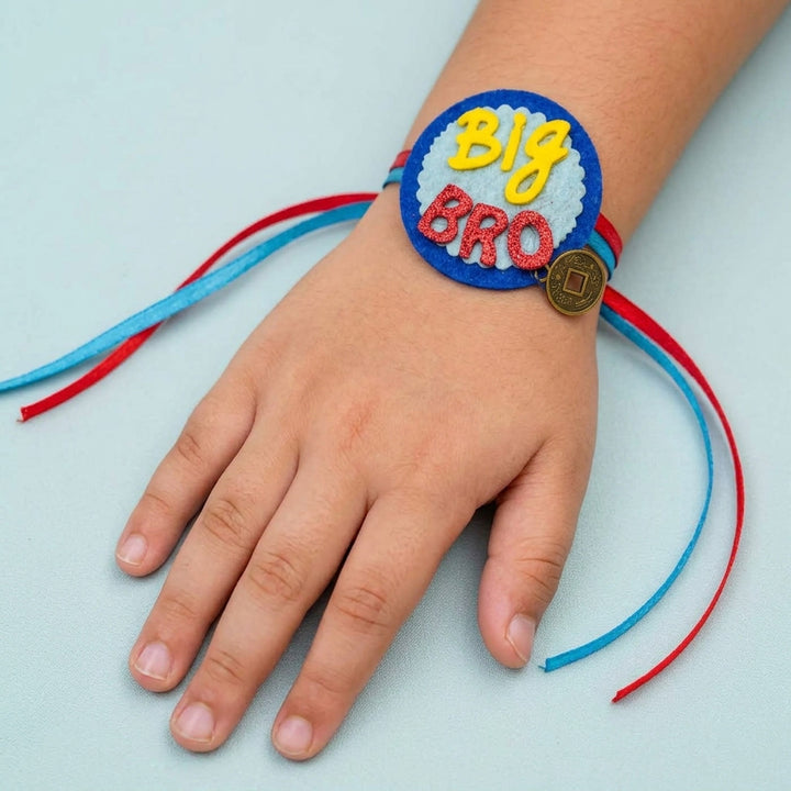 Handmade Big Bro Theme Felt Kids Rakhi With Roli Chawal For Brother