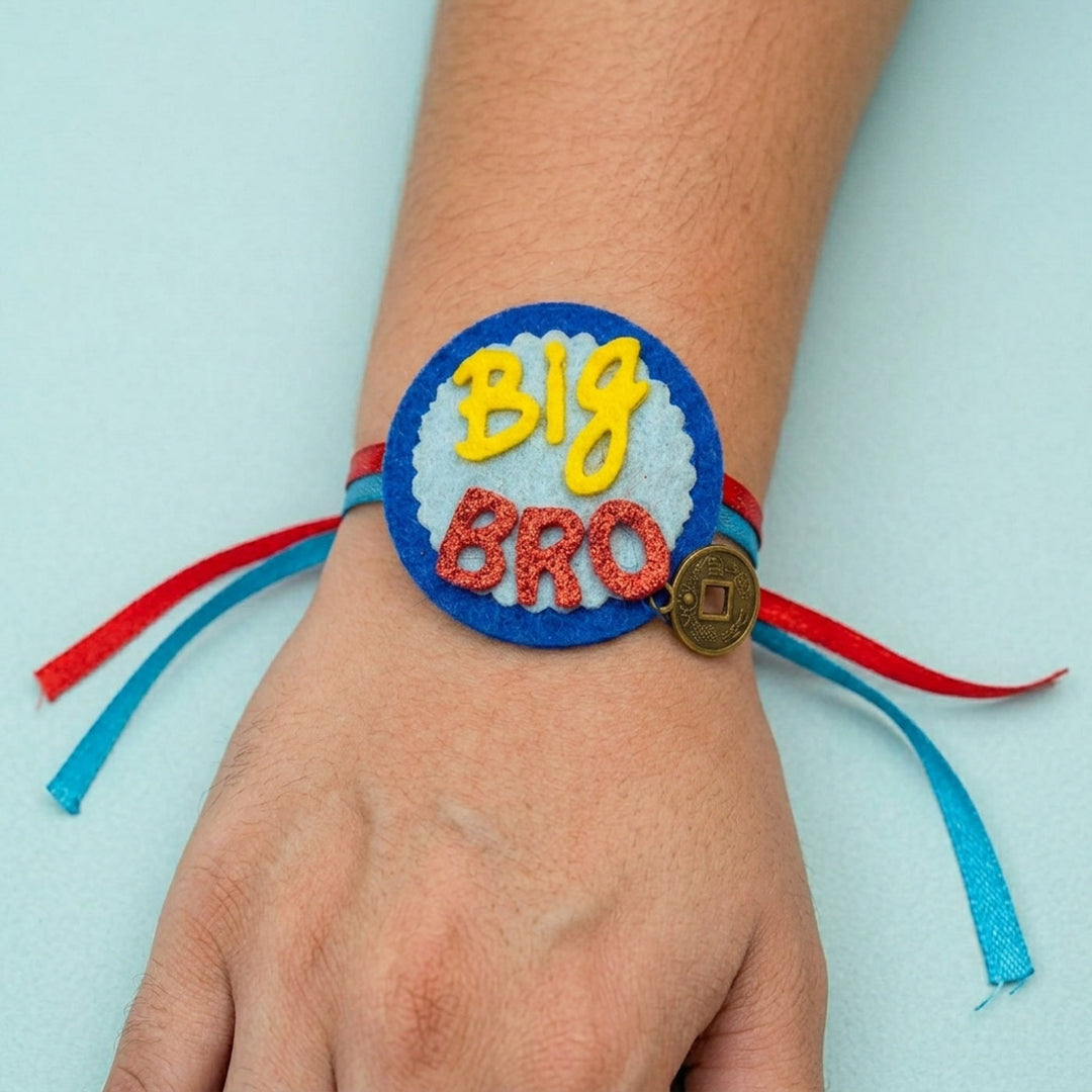 Handmade Big Bro Theme Felt Kids Rakhi With Roli Chawal For Brother