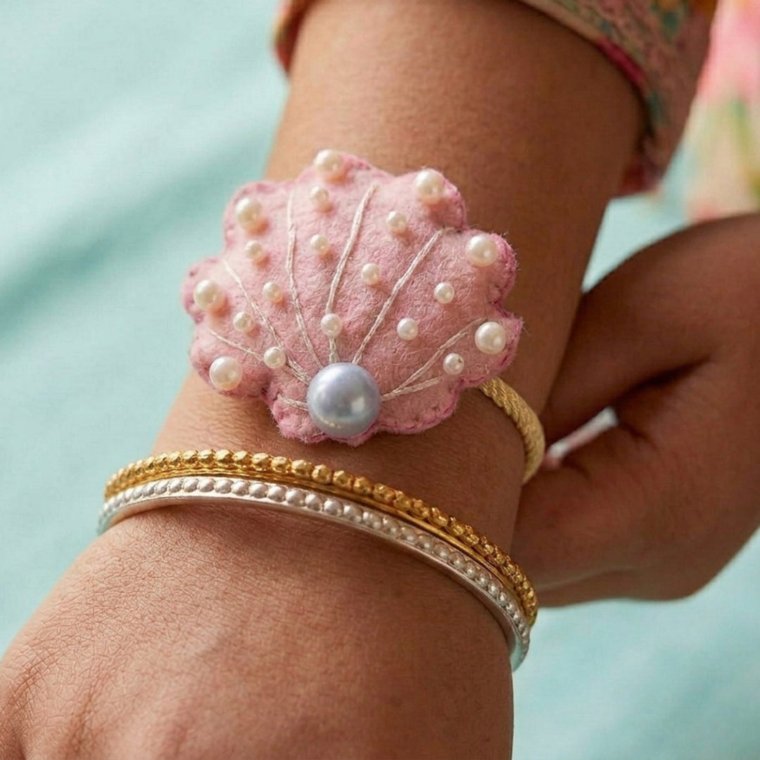 Handmade Seashell Felt Kids Rakhi With Roli Chawal