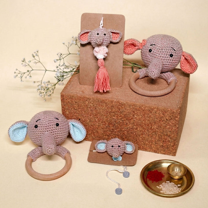 Handmade Crochet Dumbo Kids Rakhi With Roli Chawal