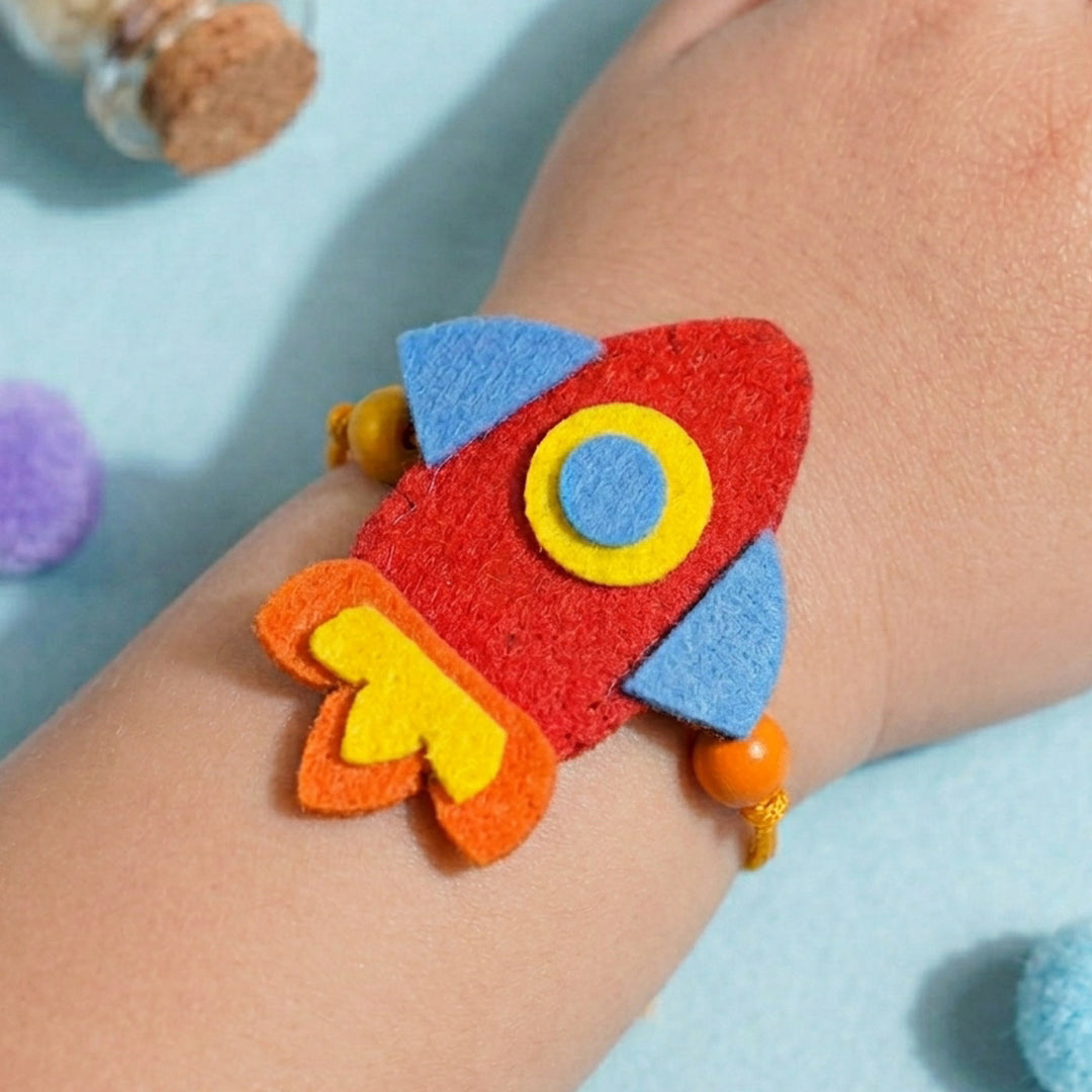 Handmade Rocket Theme Felt Rakhi With Roli Chawal For Kids