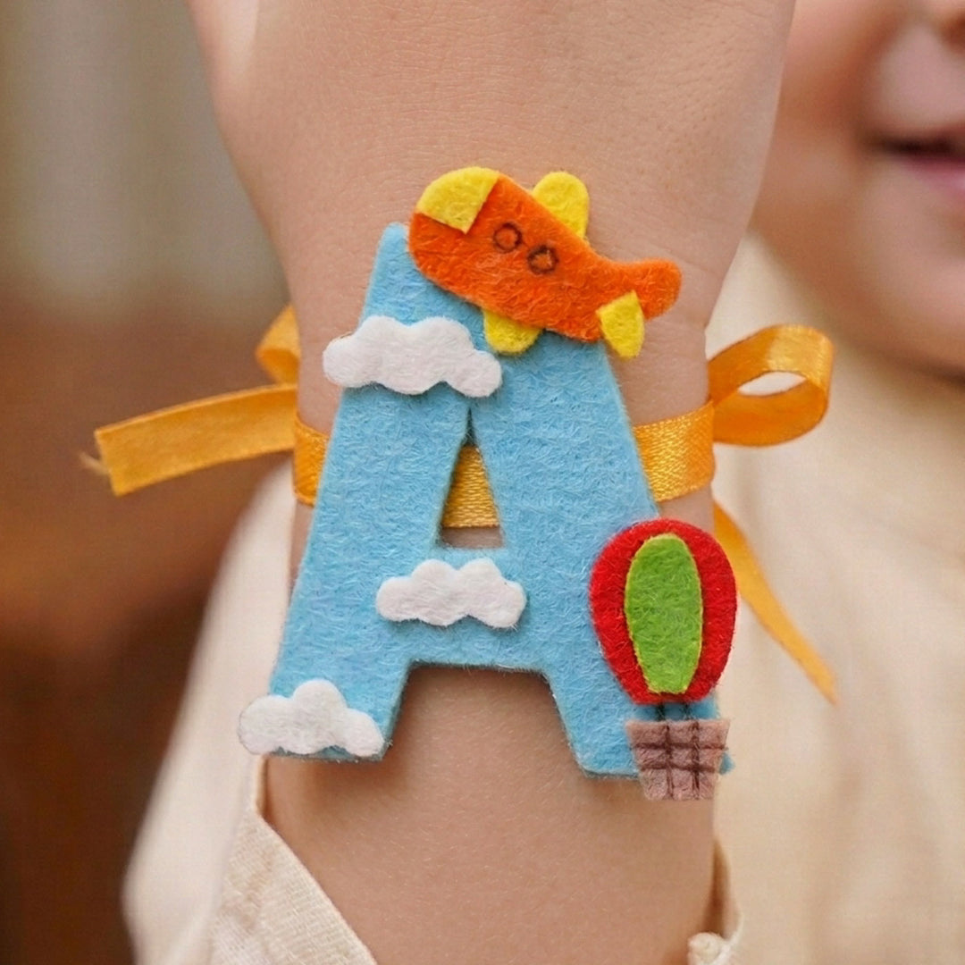 Personalised Handmade Hot Air Balloon Felt Rakhi with Chocolates & Roli Chawal