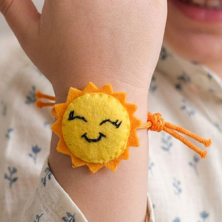 Handmade Sun Felt Kids Rakhi With Roli Chawal