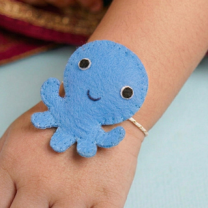 Customized Handmade Octopus Theme Felt Rakhi With Roli Chawal For Kids