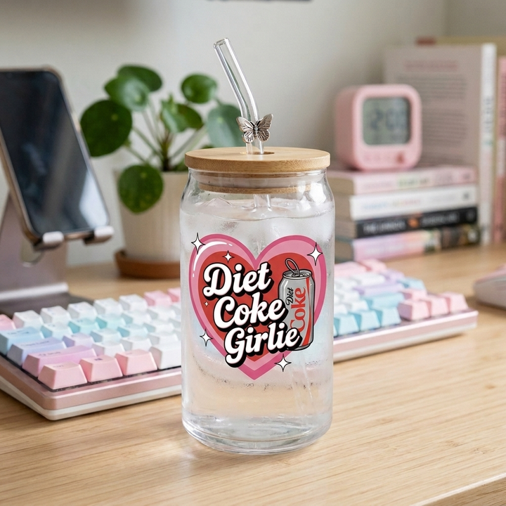 Diet Coke Girlie | Personalized Glass Mug | Sleek Large Custom Gift