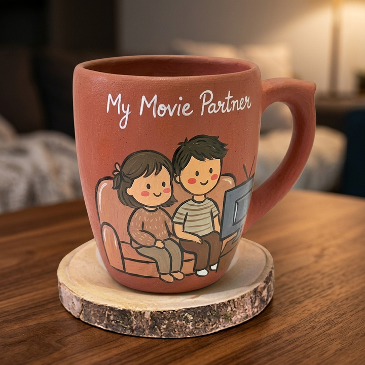 Movie Partners | Handpainted Personalised 3D Terracotta Mug with Caricatures