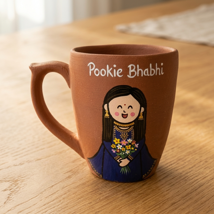 Pookie Bhabhi | Handpainted Personalised 3D Terracotta Mug with Caricatures
