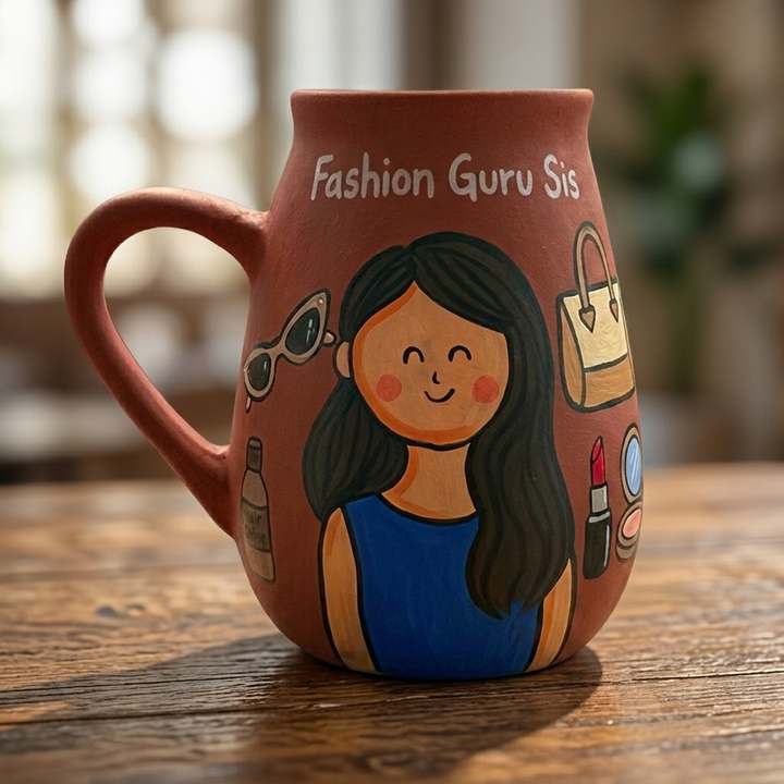 Fashion Guru Sis | Handpainted Photo Personalized Hobby Theme Clay Mug With Doodles