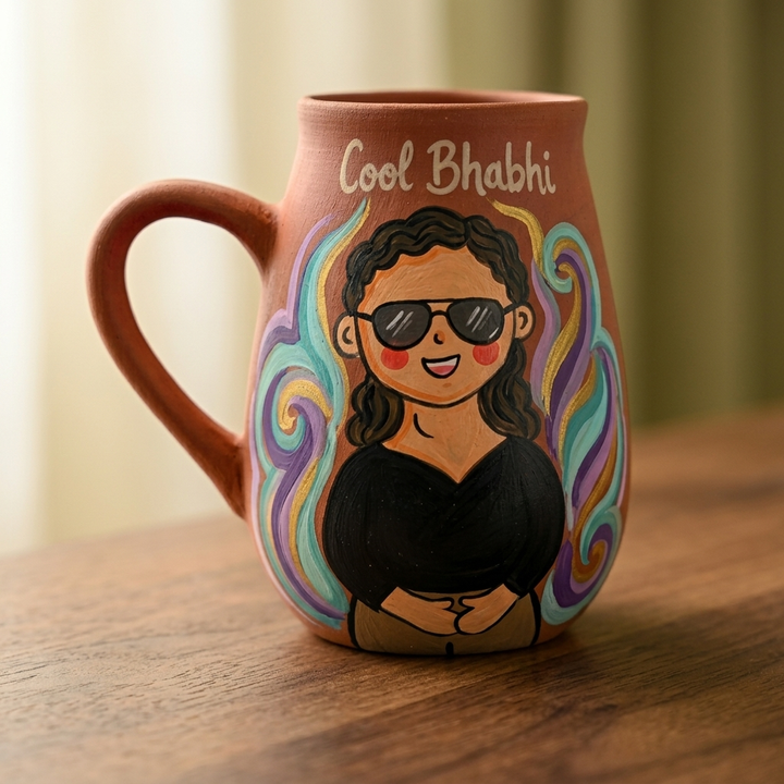 Cool Bhabhi | Handpainted Photo Personalized Hobby Theme Clay Mug With Doodles