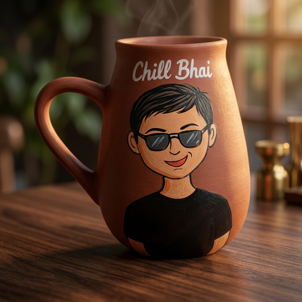 Chill Bhai | Personalized Terracotta Mug with Photo Based Caricatures for Brothers