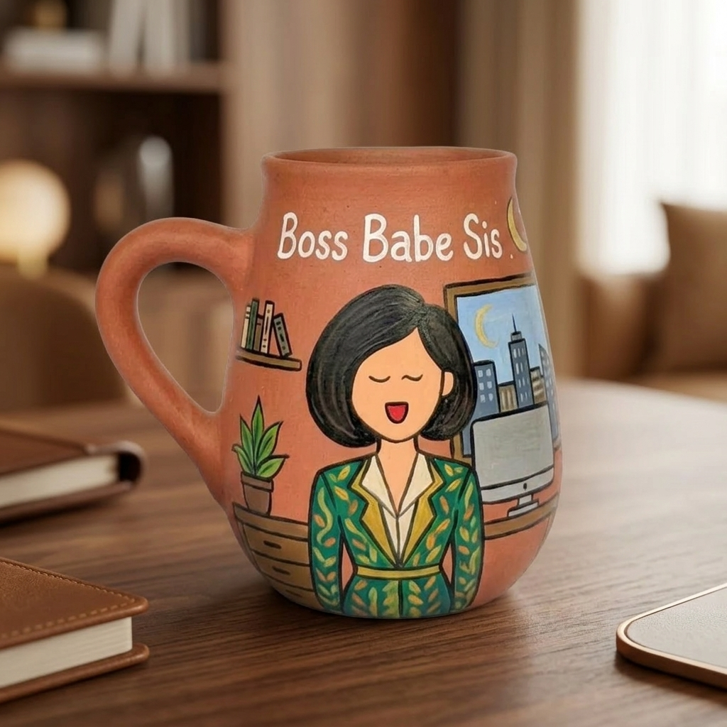 Boss Babe Sis | Handpainted Photo Personalized Hobby Theme Clay Mug With Doodles