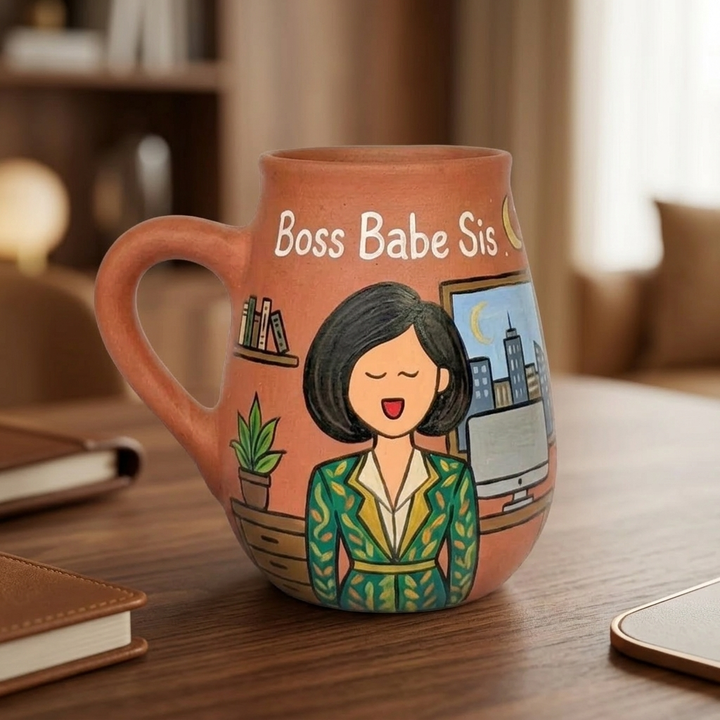 Boss Babe Sis | Handpainted Photo Personalized Hobby Theme Clay Mug With Doodles